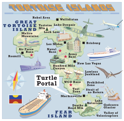 tortoise islands map showing turtle portal located on fear island